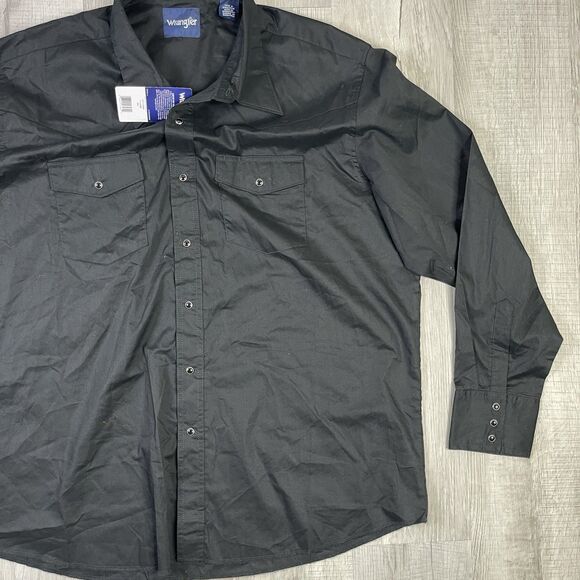 Wrangler Button Up Shirt Mens XXL 2XL Black Pearl Snap Long Sleeve Western V - Picture 3 of 8